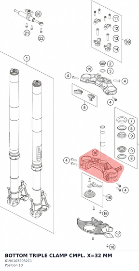 Diagram preview: BOTTOM TRIPLE CLAMP CMPL. X=32 MM (61901032032C1)