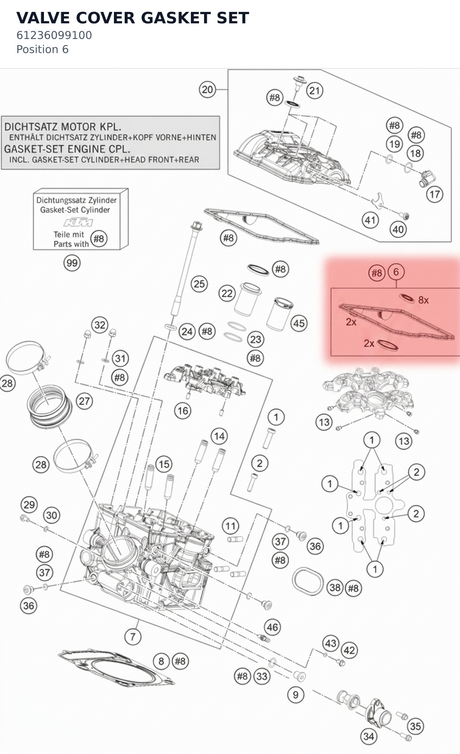 Diagram preview: VALVE COVER GASKET SET (61236099100)