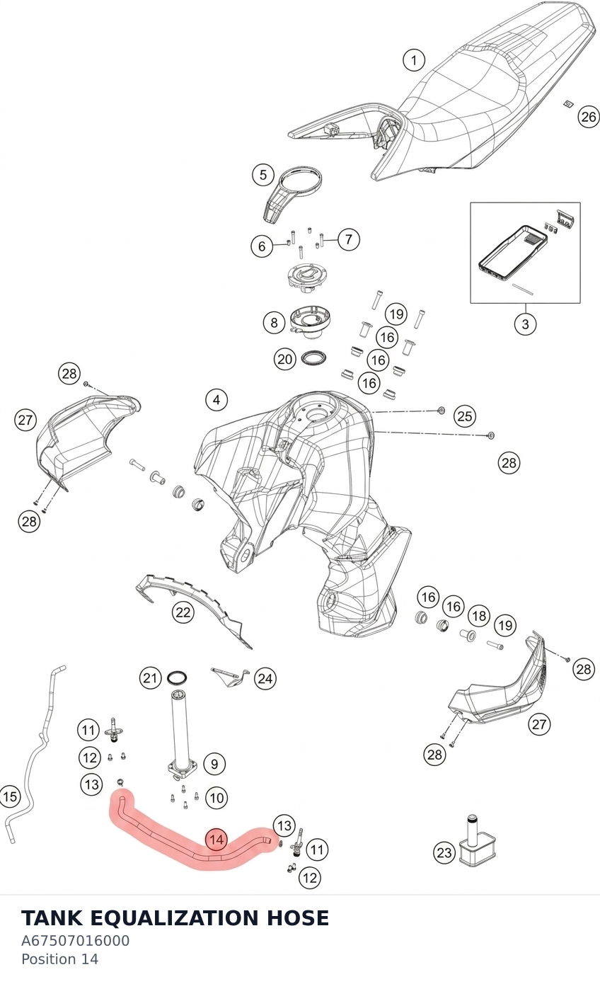 Diagram preview: TANK EQUALIZATION HOSE (A67507016000)