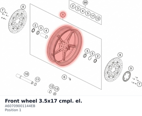 Diagram preview: Front wheel 3.5x17  cmpl. el. (A60709001144EB)