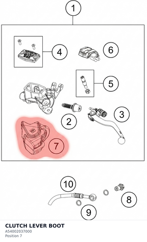 Diagram preview: CLUTCH LEVER BOOT (A54002037000)