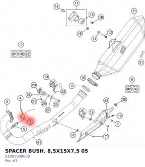 Diagram preview: SPACER BUSH. 8,5X15X7,5 05 (61005009000)