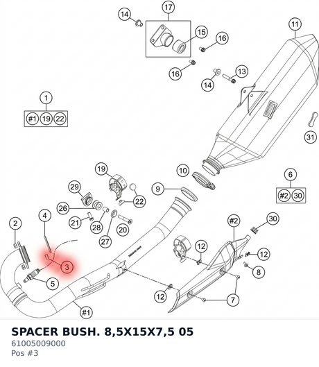 Diagram preview: SPACER BUSH. 8,5X15X7,5 05 (61005009000)