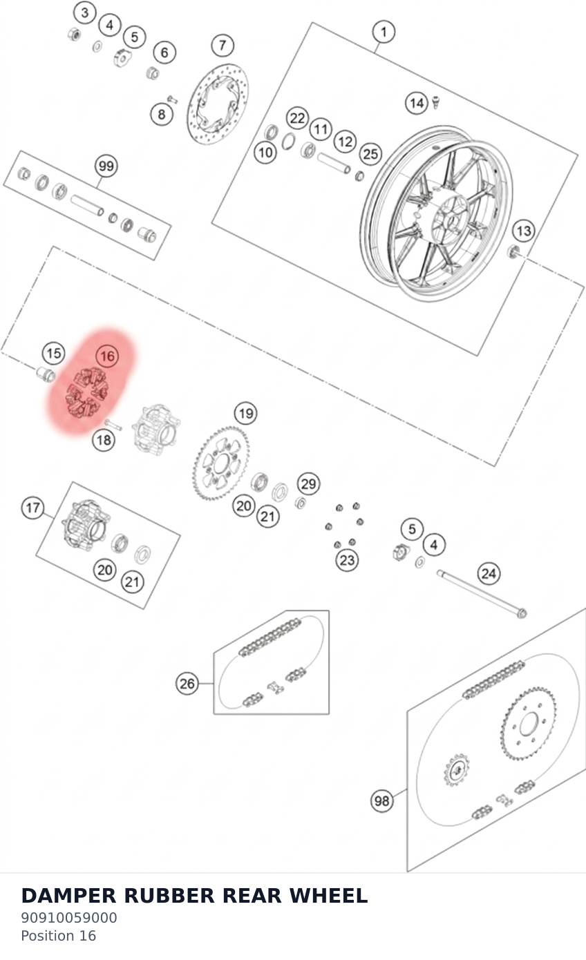 Diagram preview: DAMPER RUBBER REAR WHEEL (90910059000)