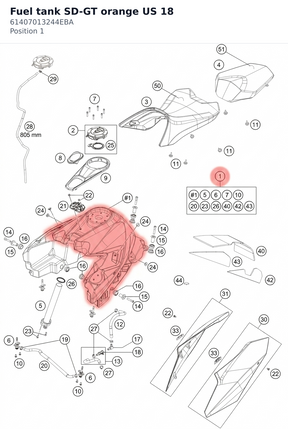 Diagram preview: Fuel tank SD-GT orange US 18 (61407013244EBA)