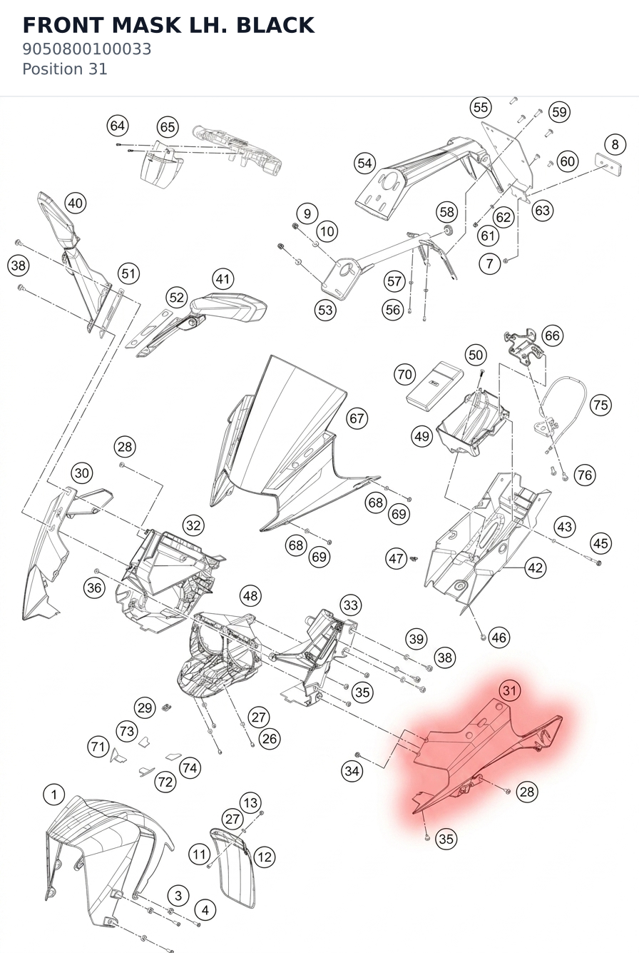 Diagram preview: FRONT MASK LH. BLACK (9050800100033)
