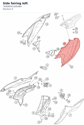 Diagram preview: Side fairing left (76908041200ABA)