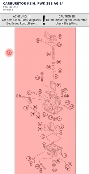 Diagram preview: CARBURETOR KEIH. PWK 38S AG 14 (50331101744)