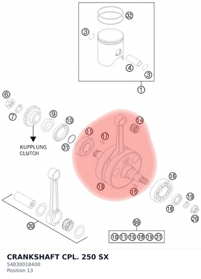 Diagram preview: CRANKSHAFT CPL. 250 SX (54830018400)