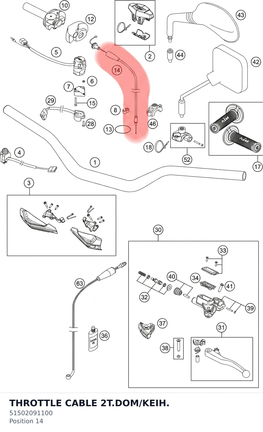 Diagram preview: THROTTLE CABLE 2T.DOM/KEIH. (51502091100)