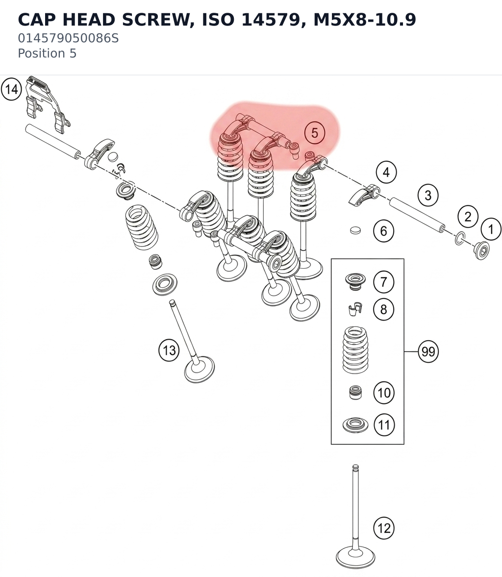 Diagram preview: CAP HEAD SCREW, ISO 14579, M5X8-10.9 (014579050086S)