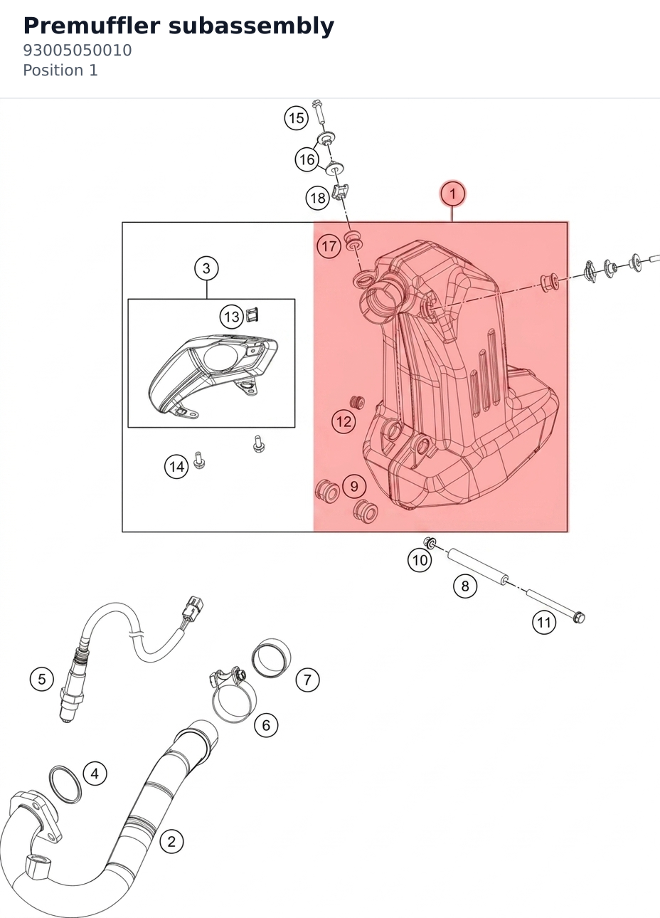 Diagram preview: Premuffler subassembly (93005050010)