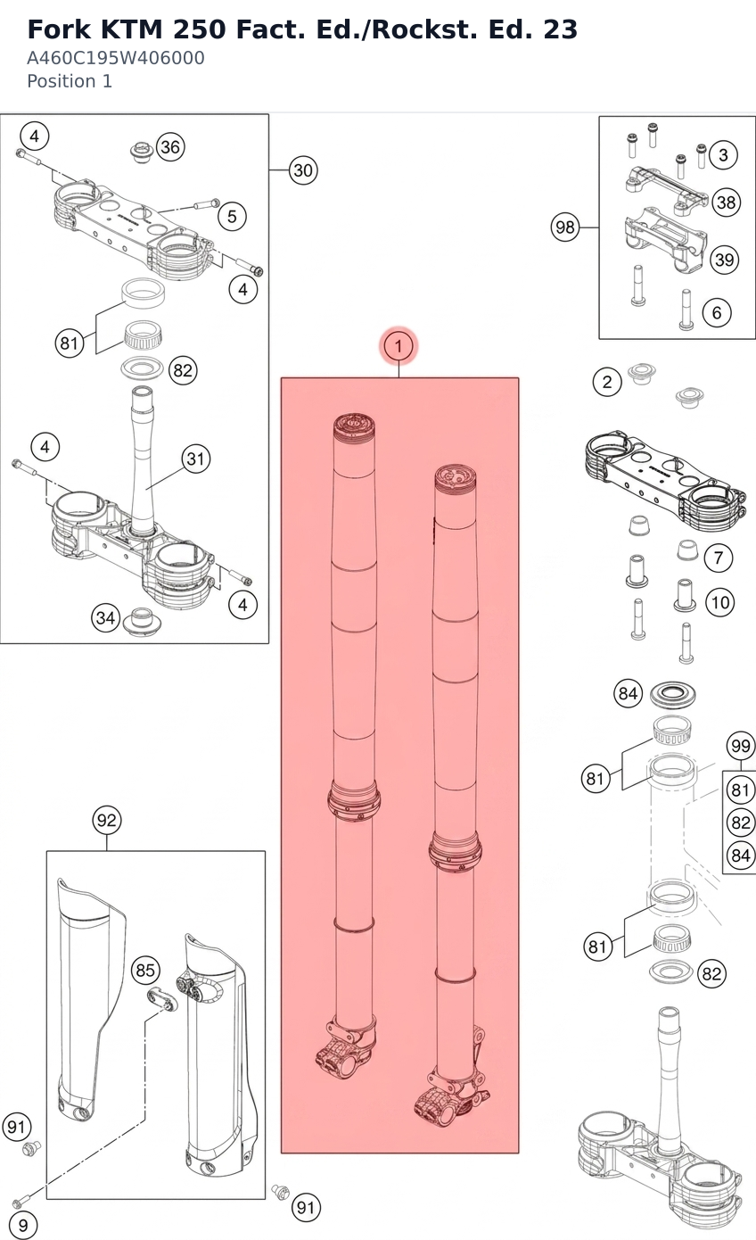 Diagram preview: Fork KTM 250 Fact. Ed./Rockst. Ed. 23 (A460C195W406000)