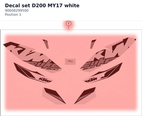 Diagram preview: Decal set D200 MY17 white (90608299500)