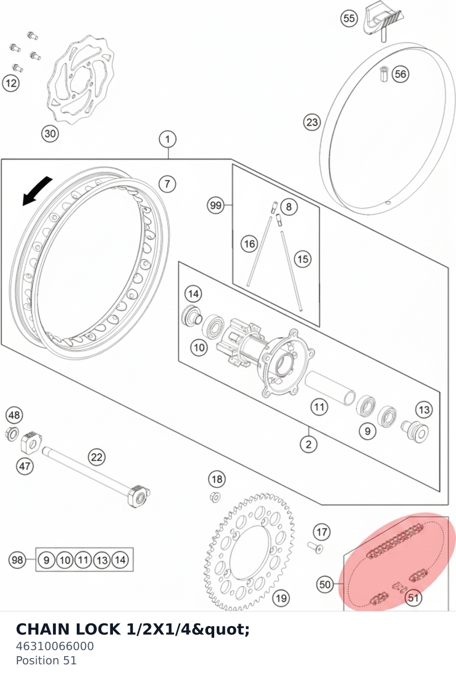 Diagram preview: CHAIN LOCK 1/2X1/4" (46310066000)
