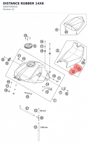 Diagram preview: DISTANCE RUBBER 14X8 (69007040010)