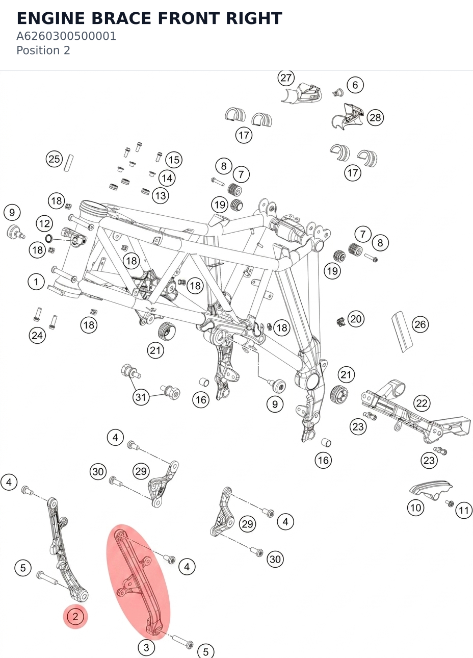 Diagram preview: ENGINE BRACE FRONT RIGHT (A6260300500001)