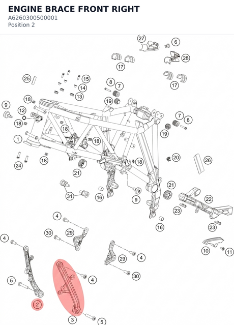 Diagram preview: ENGINE BRACE FRONT RIGHT (A6260300500001)