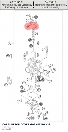 Diagram preview: CARBURETOR COVER GASKET PWK28 (47031028000)