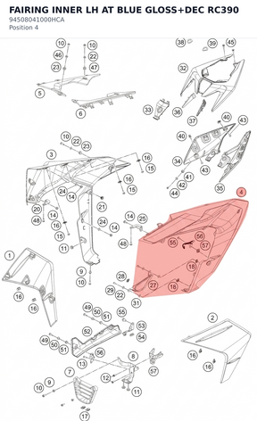 Diagram preview: FAIRING INNER LH AT BLUE GLOSS+DEC RC390 (94508041000HCA)