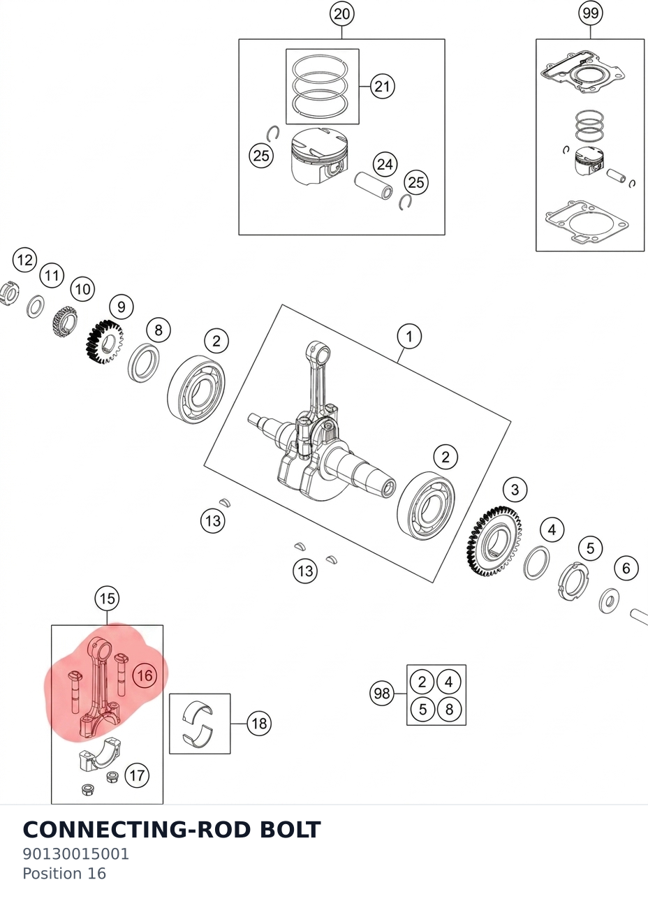 Diagram preview: CONNECTING-ROD BOLT (90130015001)