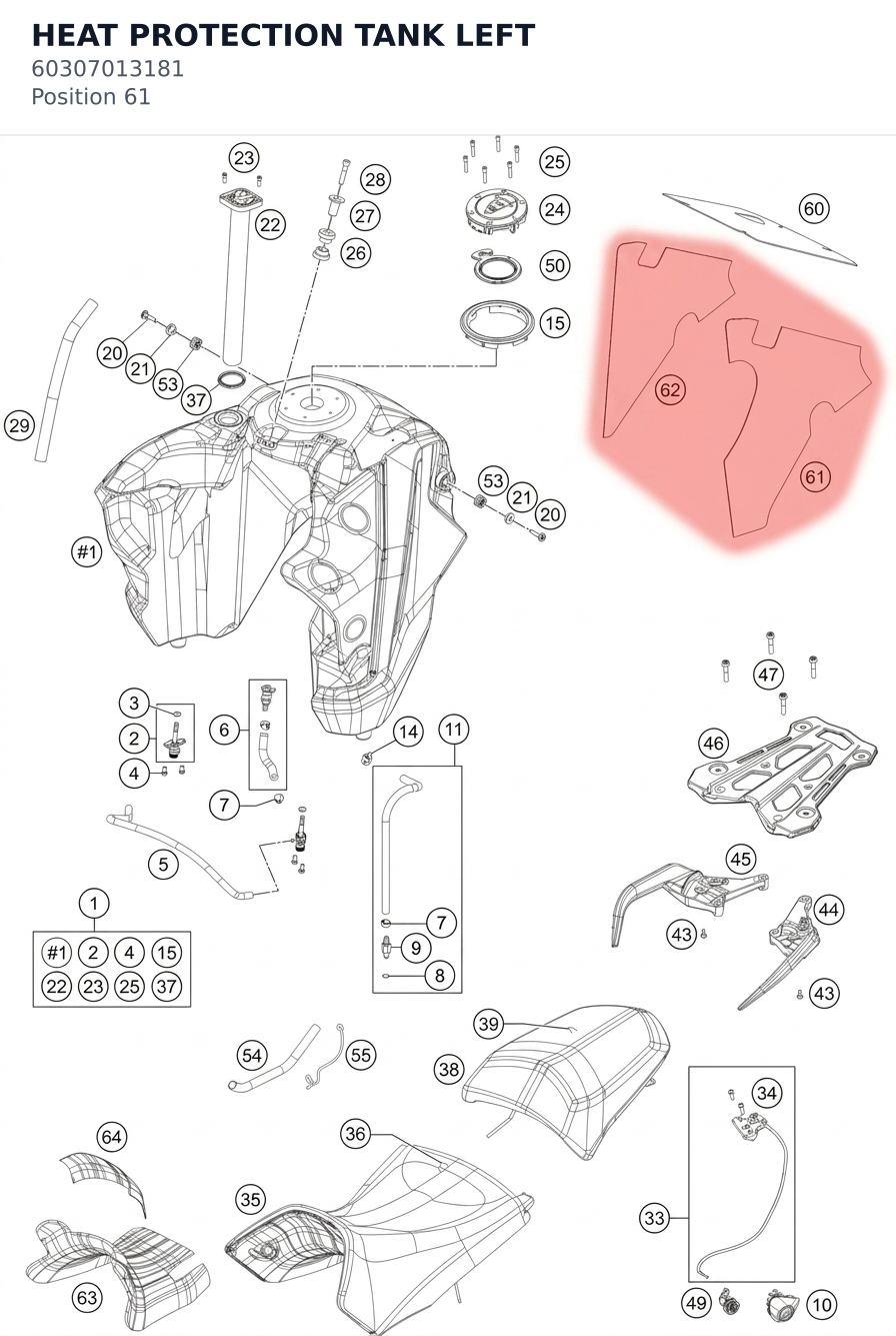 Diagram preview: HEAT PROTECTION TANK LEFT (60307013181)