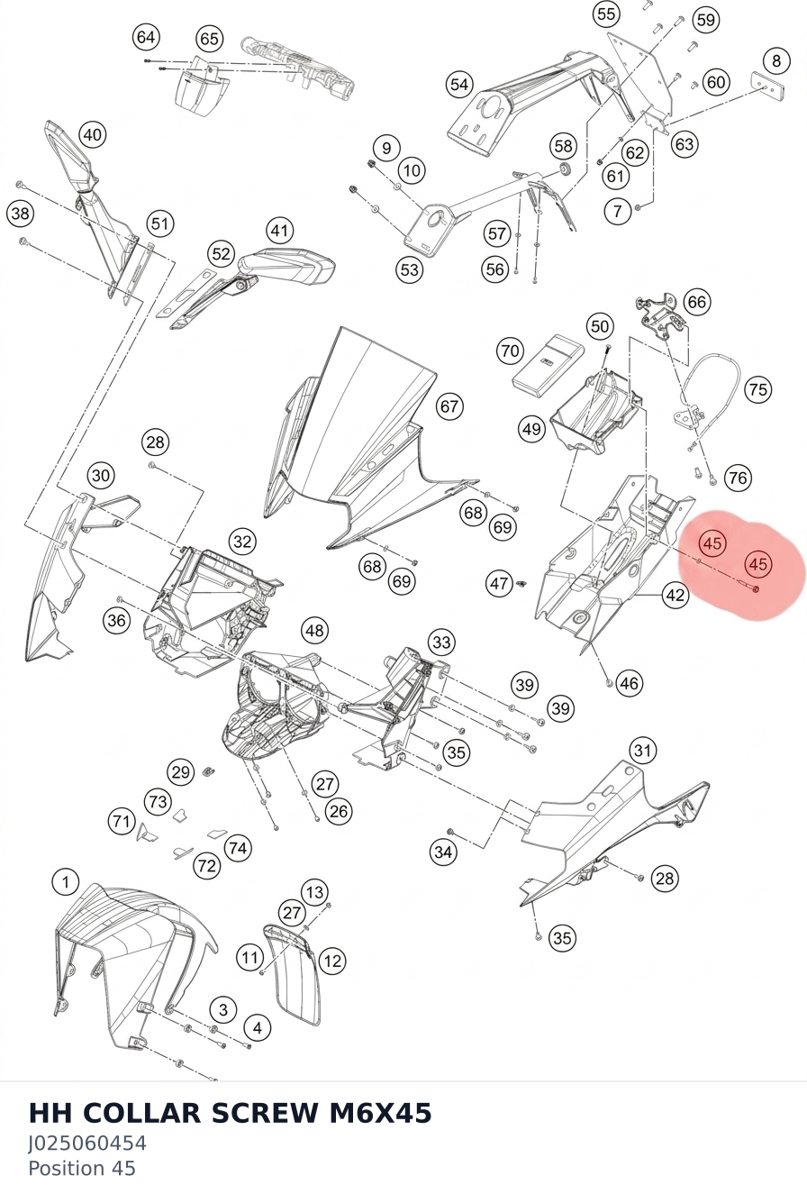 Diagram preview: HH COLLAR SCREW M6X45 (J025060454)