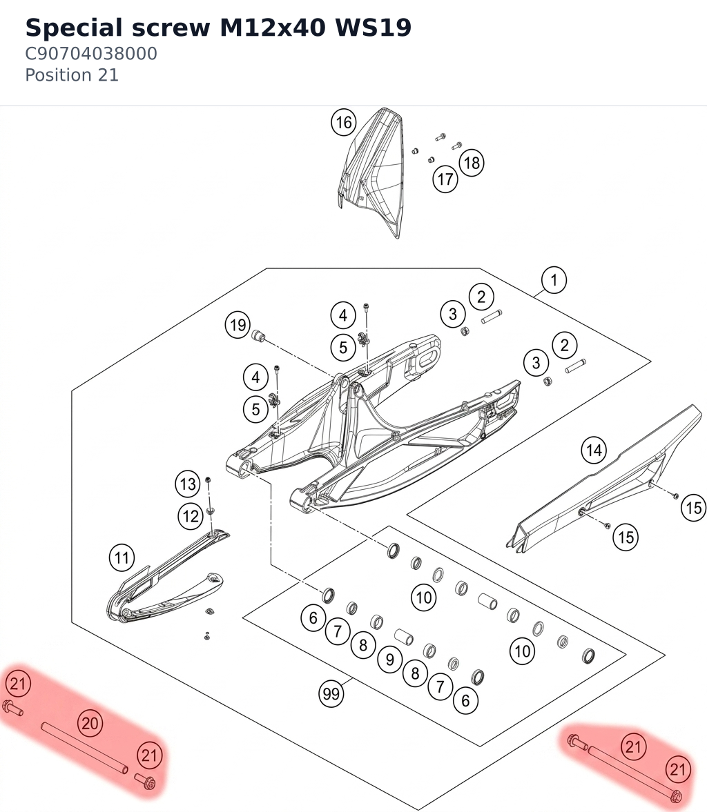 Diagram preview: Special screw M12x40 WS19 (C90704038000)