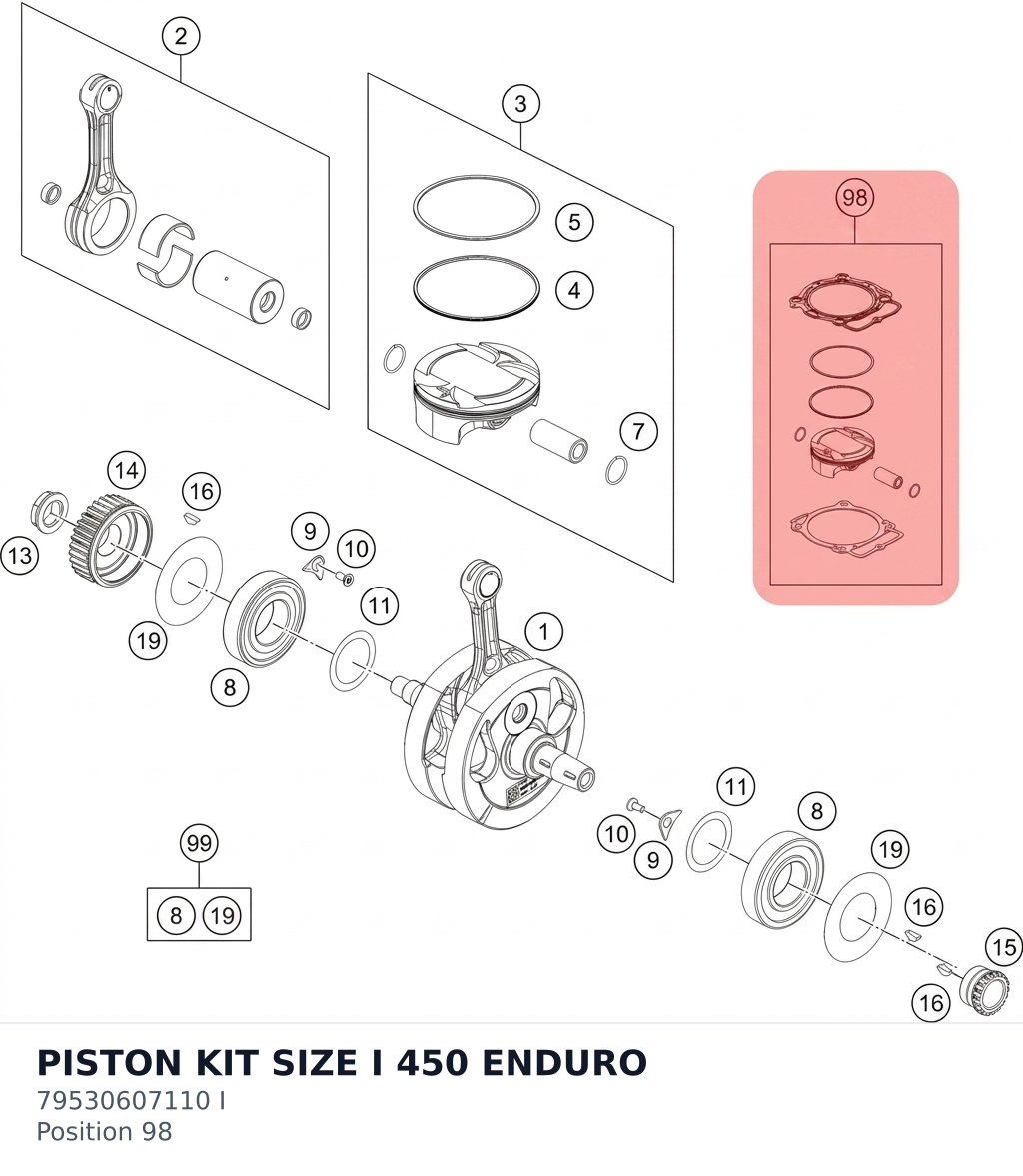 Diagram preview: PISTON KIT SIZE I 450 ENDURO (79530607110 I)