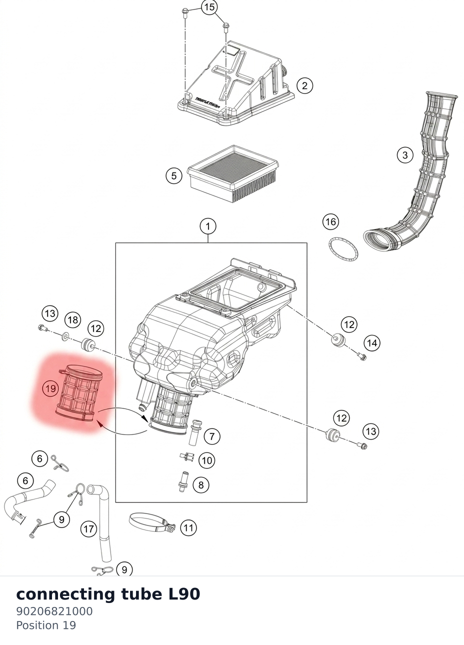 Diagram preview: connecting tube L90 (90206821000)