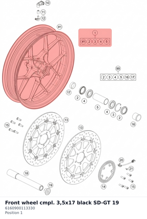 Diagram preview: Front wheel cmpl. 3,5x17  black SD-GT 19 (6160900113330)