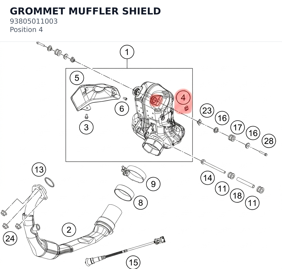 Diagram preview: GROMMET MUFFLER SHIELD (93805011003)