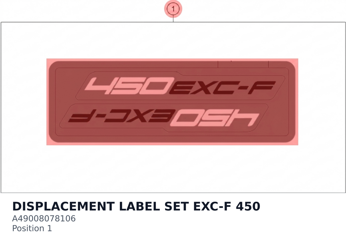 Diagram preview: DISPLACEMENT LABEL SET EXC-F 450 (A49008078106)