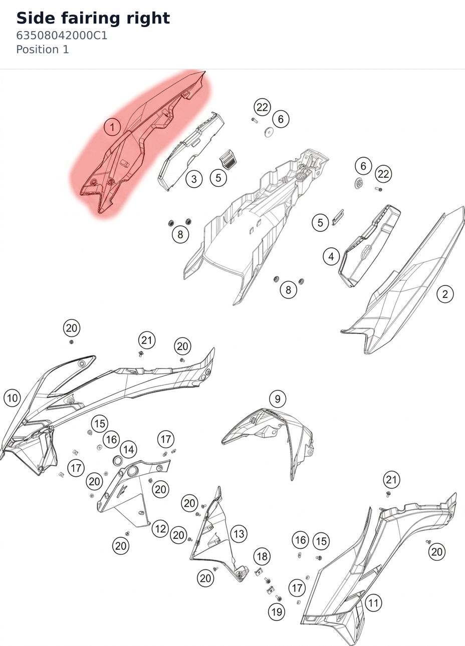 Diagram preview: Side fairing right (63508042000C1)