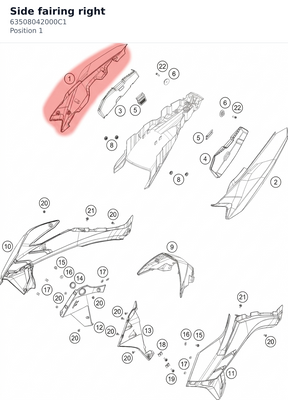 Diagram preview: Side fairing right (63508042000C1)