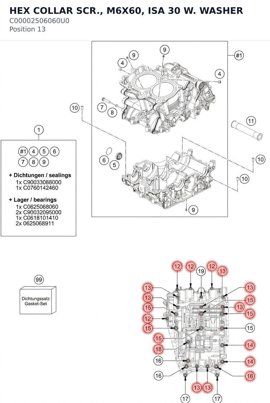 Diagram preview: HEX COLLAR SCR., M6X60, ISA 30 W. WASHER (C00002506060U0)