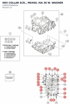 Diagram preview: HEX COLLAR SCR., M6X60, ISA 30 W. WASHER (C00002506060U0)