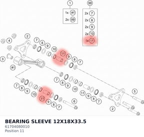 Diagram preview: BEARING SLEEVE 12X18X33.5 (61704080010)