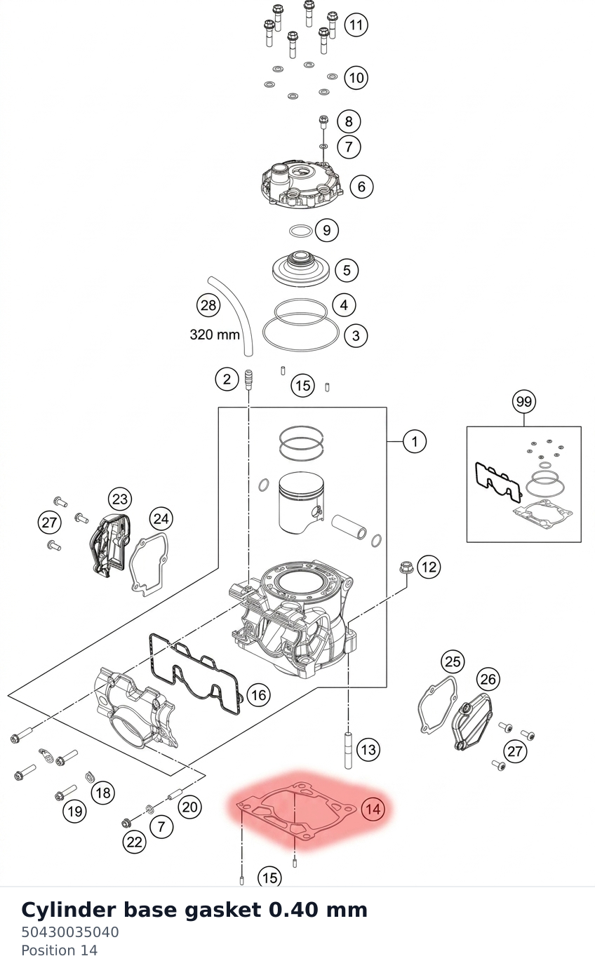Diagram preview: Cylinder base gasket 0.40 mm (50430035040)