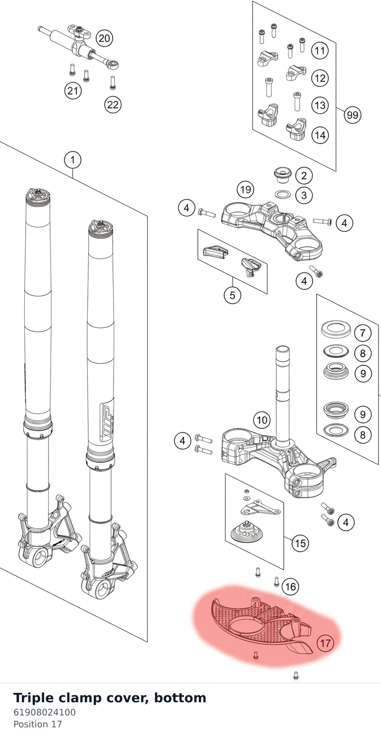 Diagram preview: Triple clamp cover, bottom (61908024100)