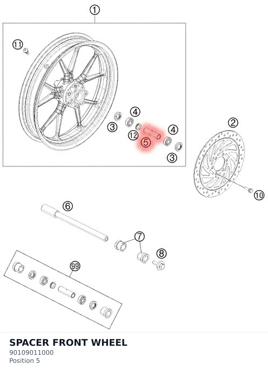 Diagram preview: SPACER FRONT WHEEL (90109011000)