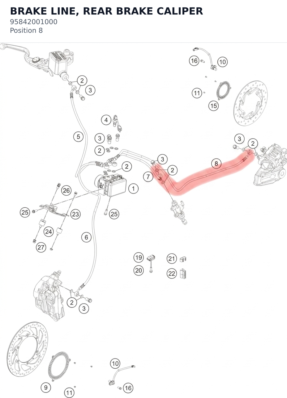 Diagram preview: BRAKE LINE, REAR BRAKE CALIPER (95842001000)