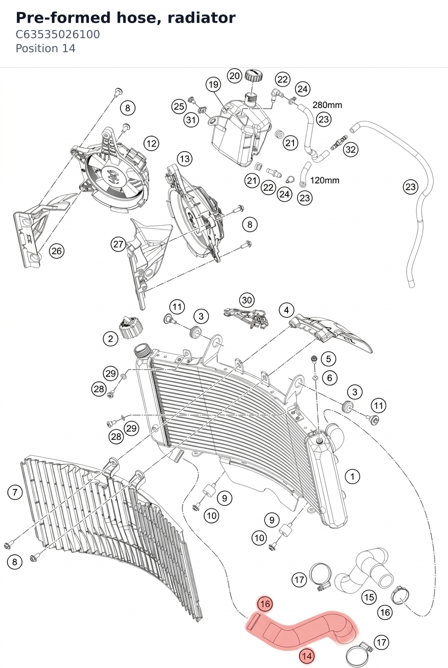 Diagram preview: Pre-formed hose, radiator (C63535026100)