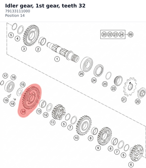 Diagram preview: Idler gear, 1st gear, teeth 32 (79133111000)
