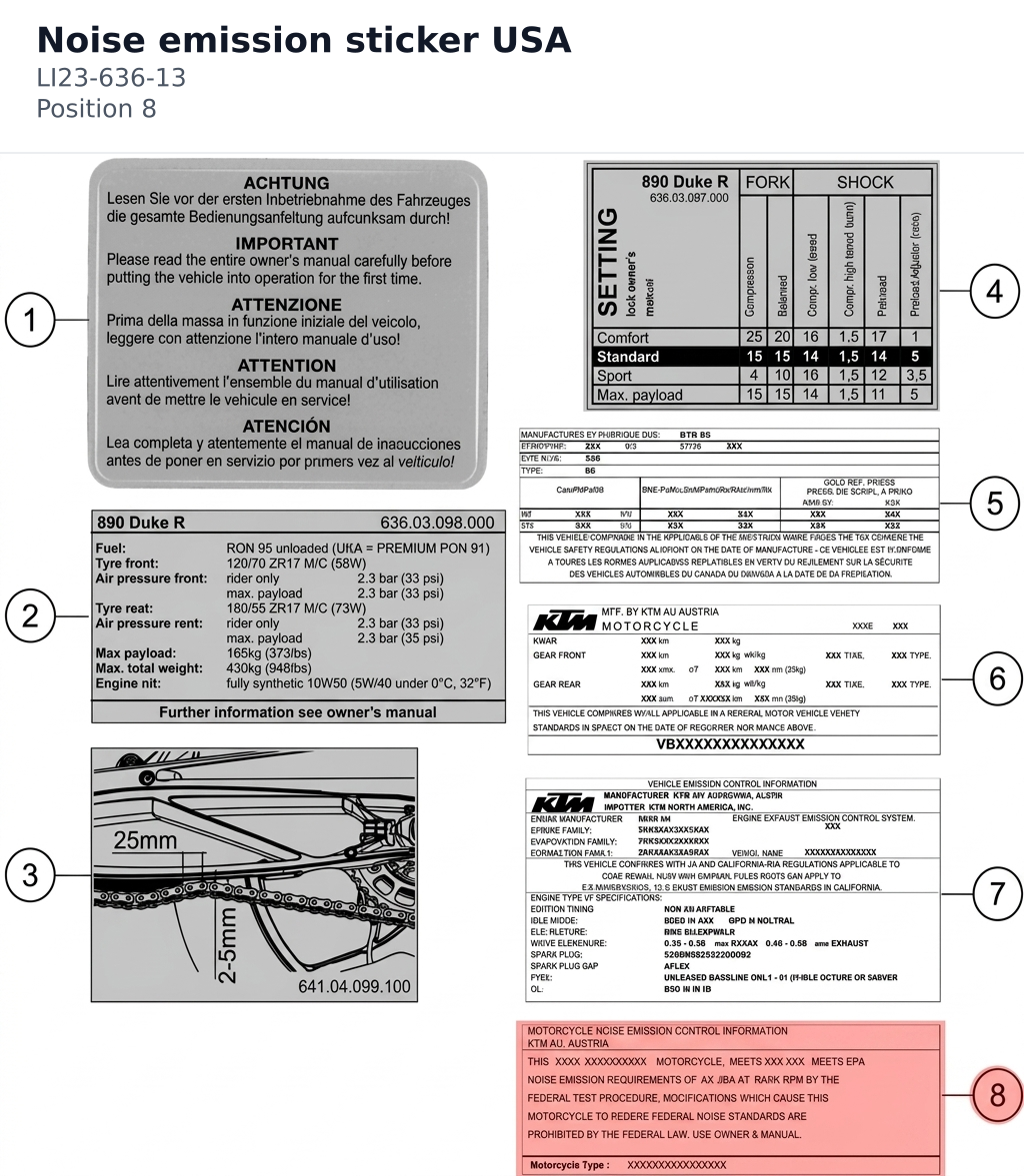 Diagram preview: Noise emission sticker USA (LI23-636-13)