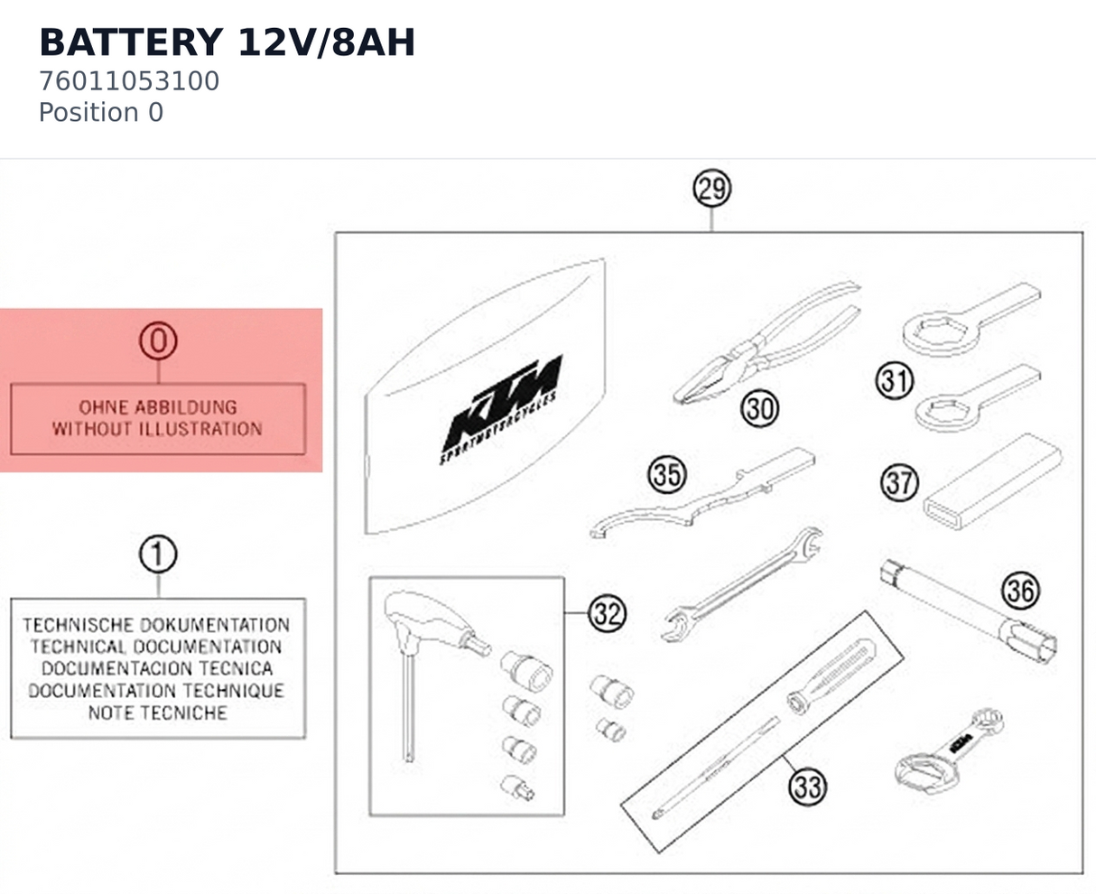 Diagram preview: BATTERY 12V/8AH (76011053100)