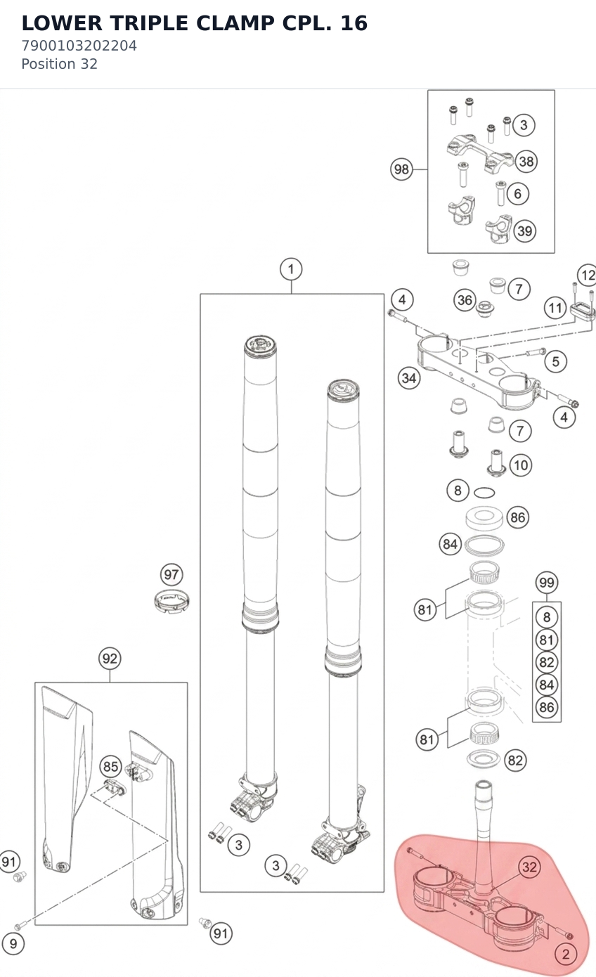 Diagram preview: LOWER TRIPLE CLAMP CPL.     16 (7900103202204)
