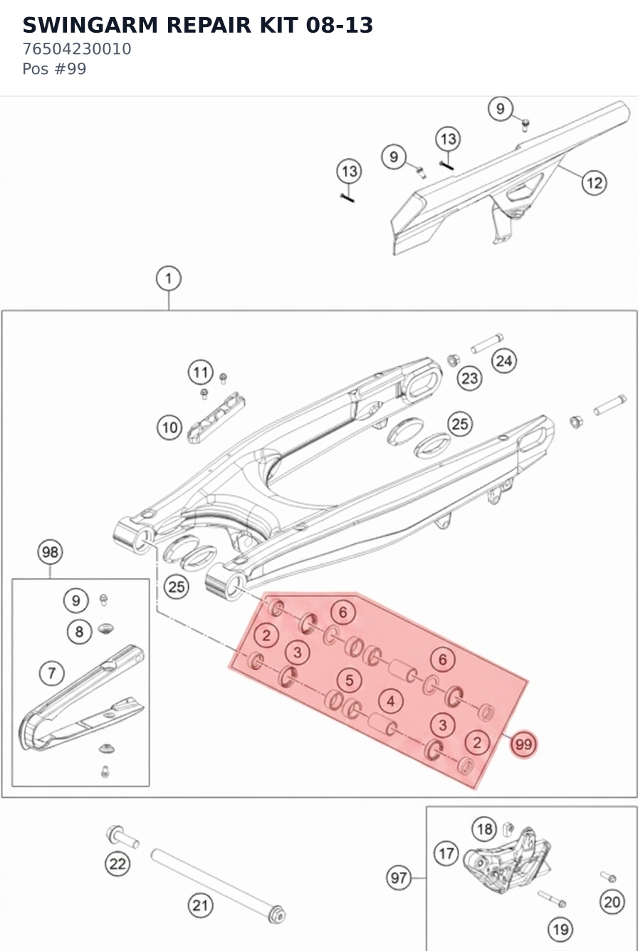 Diagram preview: SWINGARM REPAIR KIT 08-13 (76504230010)