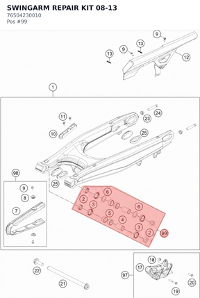 Diagram preview: SWINGARM REPAIR KIT 08-13 (76504230010)