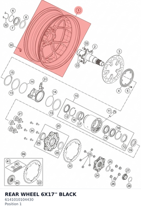 Diagram preview: REAR WHEEL 6X17'' BLACK (6141010104430)